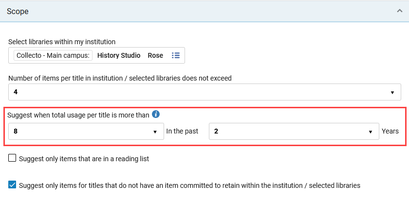 New Suggest when total usage per title is more than field.